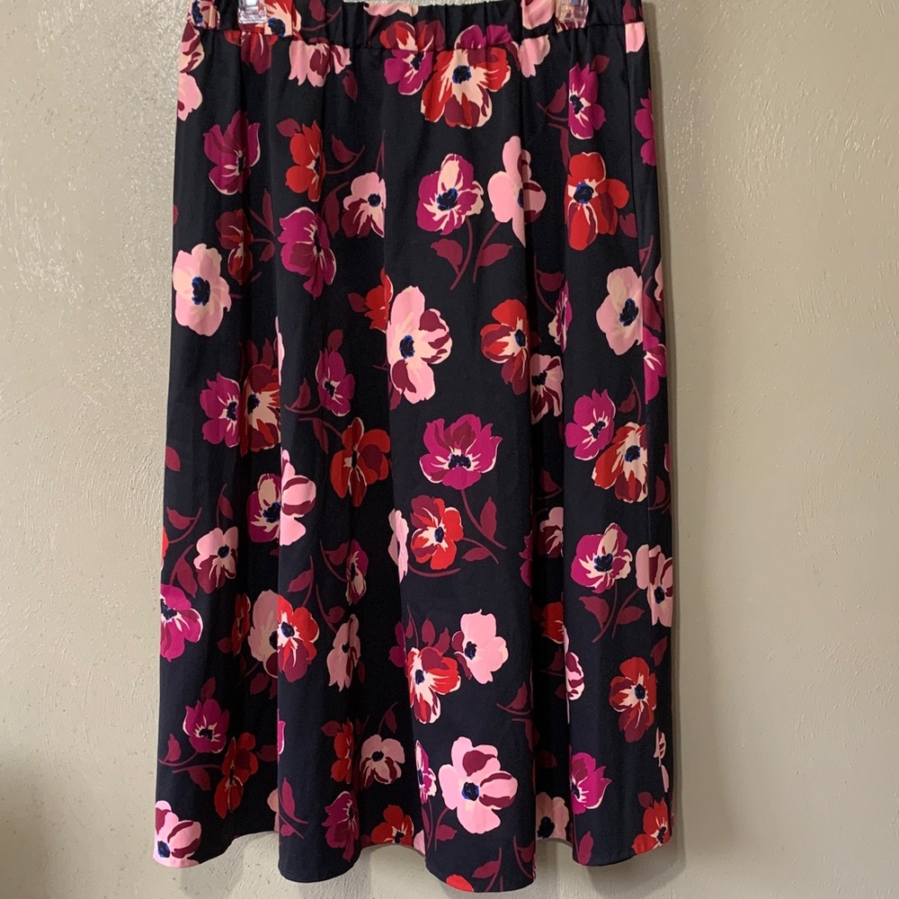 Kate Spade size XL Floral A-Line MIDI Skirt in Black Pink Pockets